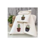 MARİBOR Kaktüs - Tafting Nakışlı Mutfak Havlusu %70 Bambu / %30 Pamuk - Krem 3'lü Set 30x50