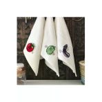Maribor Manço - Nakışlı Mutfak Havlusu %70 Bambu / %30 Pamuk - Krem 3'Lü Set 30X50