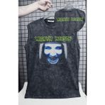Marilyn Manson Resimli Yıkamalı Kolsuz Tişört, Unisex Rock Band Temalı Sıfır Kollu Vintage Atlet - XS - Siyah