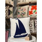 Marin Grubu Kayık Desen Punch Nakışlı Kırlent Kılıfı Yastık Kılıfı - Bej - 43 x 43 cm