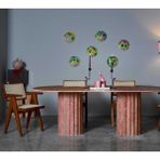 Marin - Pembe Traverten Yemek Masası- 180*90- Papatya Model Ayaklı