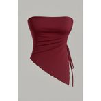 Marin Star Bordo Asimetrik Likralı Yan Büzgülü Yazlık Bluz, Bordo Straplez, Askısız Esnek Yazlık Crop Üst
