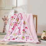 Marina Decoration Tersinir Zengin Baskılı Dokuma Kabarık Peluş Yumuşak Sıcak Flanel Polar Sherpa Çocuk Çocuk Battaniyesi, 76 x 106 cm Kahverengi Yeşil Pembe Renk Zürafa ve Pembe Taban Desenli Maymun