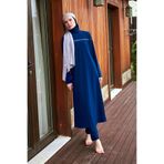 Marina Swimwear Tam Kapalı Tesettür Mayo Takımı Pul Detaylı Lacivert 4 Parça – M2434