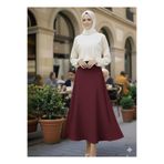Marina Trend Bordo Yüksek Bel Kloş Uzun Etek Kadın A Kesim Basic Trend Etek Şık Rahat Günlük Kombinler