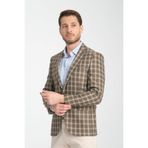 Mario Erkek Bej Ekose Slim Fit Mono Yaka Spor Blazer Ceket Bej 52/6