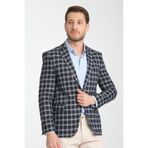Mario Erkek Koyu Lacivert Ekose Slim Fit Mono Yaka Spor Blazer Ceket Lacivert 58/6