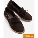 Marjin Kadın Hakiki Deri Dikiş Detaylı Fiyonklu Vardola Loafer Günlük Ayakkabı Savron Kahve Süet - Kahverengi Süet