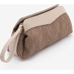 Marjin Kadın Iç Cepli Hasır Görünümlü Clutch & Portföy El ve Omuz Çantası Amarte Vizon