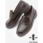 Marjin Kadın Loafer Günlük Klasik Ayakkabı Casual Makosen Fonle Kahve Croco - Kahve Kroko - Kahve