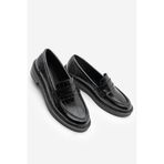 Marjin Kadın Loafer Günlük Klasik Ayakkabı Casual Makosen Fonle Siyah Croco