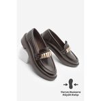 Marjin Kadın Loafer Makosen Tokalı Günlük Ayakkabı Vilyum Kahve