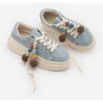 Marjin Kadın Sneaker Kalın Taban Denim Çıkarılabilir Boncuklu Tokalı Spor Ayakkabı Pevosa Mavi Kot - Kot Mavi
