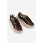 Marjin Kadın Sneaker Yüksek Kalın Desenli Ultra Hafif Taban Bağcıklı Spor Ayakkabı Noska Kahve