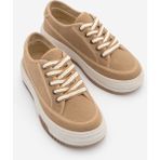 Marjin Kadın Sneaker Yüksek Taban Bağcıklı Bez Spor Ayakkabı Kotnel Camel Keten