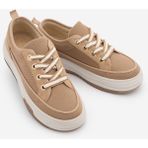 Marjin Kadın Yüksek Kalın Taban Sneaker Bağcıklı Spor Ayakkabı Hesna Camel Keten