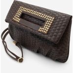 Marjin Kadın Zımbalı Clutch Portföy Çapraz Askılı El ve Omuz Çantası Panes Kahve