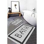 Marka Halı Dijital Baskılı Kaymaz Taban Black Bath Yıkanabilir 2li Banyo Halısı Paspas Klozet Takımı