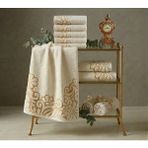 Marka Jakarlı Beyaz Kadife El/yüz Havlusu 50X90 cm - 6'lı - Gold