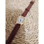 Marka Model Oval Gold Kasa Retro Still - Koyu Kahverengi Kordon Kadın Kol Saati 0014 - 20 cm