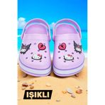 MARKABONİ Kız Çocuk Lila Kuromi Baskılı Tabanı Işıklı Plaj Havuz Terliği & Sandaleti