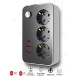 Markafox Termal Akım Korumalı USB ve Type-C 2.1A Şarj Çıkışlı 10A 2500W 3'lü Uzatma Grup Priz 2 Metre 3414 - Siyah