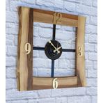 Markakanvas Doğal Ceviz Masif Ahşap,Metal Kare Duvar Saati 50x50cm MKS5R1A