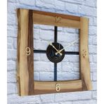 Markakanvas Doğal Ceviz Masif Ahşap,Metal Kare Duvar Saati 50x50cm MKS5R3A