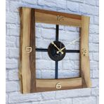 Markakanvas Doğal Ceviz Masif Ahşap,Metal Kare Duvar Saati 50x50cm MKS5R4A