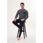 Markalinda 3136 Lacivert Büyük Beden Erkek Pijama Takımı - 4XL