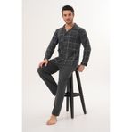 Markalinda 3141 Füme Büyük Beden Boydan Düğmeli Erkek Pijama Takımı