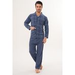 Markalinda 3141 İndigo Büyük Beden Boydan Düğmeli Erkek Pijama Takımı