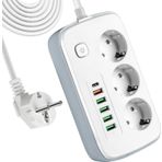 markalonya Akım Korumalı 3'lü Grup Priz, 1,5 Metre Kablo, 4 USB, Type-C 20W, 2500W, 16A, Termal Koruma, Çocuk Korumalı, Topraklı, Beyaz