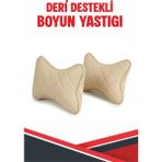 Markanız Hyundai Tucson Uyumlu Araç-Oto Krem Deri Krem Dikişli Boyun Destek Yastığı