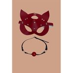 Markano Kırmızı Deri Maske ve Ağız Topu Harness Aksesuar