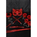 Markano Kırmızı İçi Tüylü Maske Kol,Bacak,Ağız Topu,Kırbaç,Tasma Set