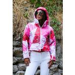 Markano Pembe Desenli Kapüşonlu Kolları Fermuarlı Kısa Şişme Mont