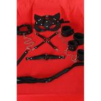 Markano Siyah İçi Tüylü Maske,Kol,Bacak,Ağız Topu,Kırbaç,Tasma Set