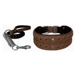 Markapet XL 7 cm*60-68 cm Kahverengi Elegance Deri İşlemeli Lüks Köpek Tasma Seti
