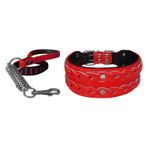 Markapet XL 7 cm*60-68 cm Kırmızı Elegance Deri İşlemeli Lüks Köpek Tasma Seti