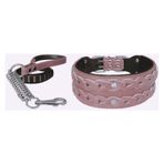 Markapet XL 7 cm*60-68 cm Pudra Elegance Deri İşlemeli Lüks Köpek Tasma Seti