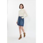 Markapia Blue White Jean Diz Üstü Mavi Kadın Etek