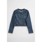 Markapia Kadın Modern Desenli Önü Açık Jean Ceket - 2XL - Mavi