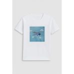 Markapia Man Erkek Bisiklet Yaka %100 Pamuk Helikopter Baskılı T-Shirt - Beyaz