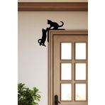 markcat Kedi Kapı Pervaz Kenar Süsü Sol (25X25 CM) Siyah Ahşap Duvar Dekoru - Ev Süsü