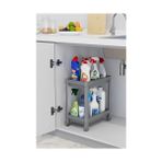 MarkEntegra 2 Katlı Tekerlekli Düzenleyici Raf Mutfak Tezgah & Evye Altı Dolap Içi Organizer, Banyo Deterjanlık ve Şampuanlık, Çok Amaçlı Taşınabilir Sebzelik, Modern Dekoratif Mutfak Raf Ünitesi (Gri)