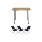 MarkEntegra 60X80 Çam Katlanır Masa + 3 Adet Katlanır Sandalye Kamp Seti Bahçe Balkon Takımı Lacivert