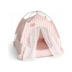 MarkEntegra Busstier Katlanabilir Yazlık Kedi Evi File Panelli Taşınabilir Minderli Evcil Hayvan Çadırı 35X35X35 cm Iç Minderli Nefes Alabilir Taşınabilir Kedi Köpek Evi Konforlu Uyku Alanı (Pembe)