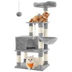 MarkEntegra Feandrea Tırmalama Ağacı, Büyük, 138 cm Yüksekliğinde, Kedi Ağacı, Tırmalama Tahtası ve 9 Tırmalama Direği, Platform, Mağara, Pelüş Top, Çok Kademeli, Açık Gri PCT60W