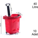 Marketix Tekerlekli Plastik Market Alışveriş El Sepeti 40 Litre Kırmızı 10 Adet
